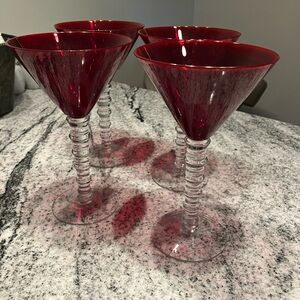 Set of 4 Red Martini Glasses